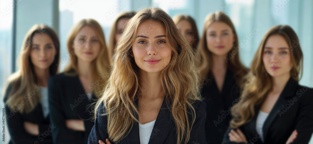 Group of diverse looking business women in an modern office. Stylish happy office staff. Feminism concept. Businesswomen team in office Group of diverse looking business women in an modern office. Stylish happy office staff. Feminism concept. Businesswomen team in office
