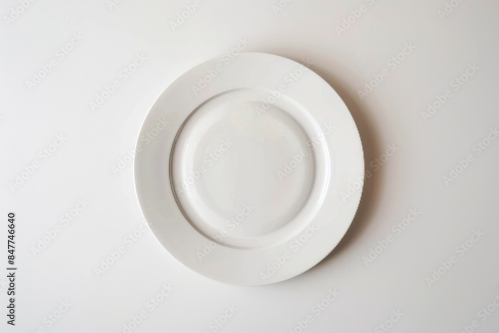 A single white plate centered on a plain white background, emphasizing simplicity and minimalism in its stark presentation. A single white plate centered on a plain white background, emphasizing simplicity and minimalism in its stark presentation.