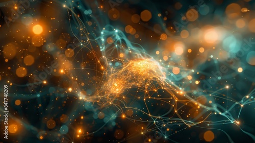 An artistic interpretation of quantum computing principles, illustrating a network of interconnected nodes representing quantum bits (qubits) © MAY