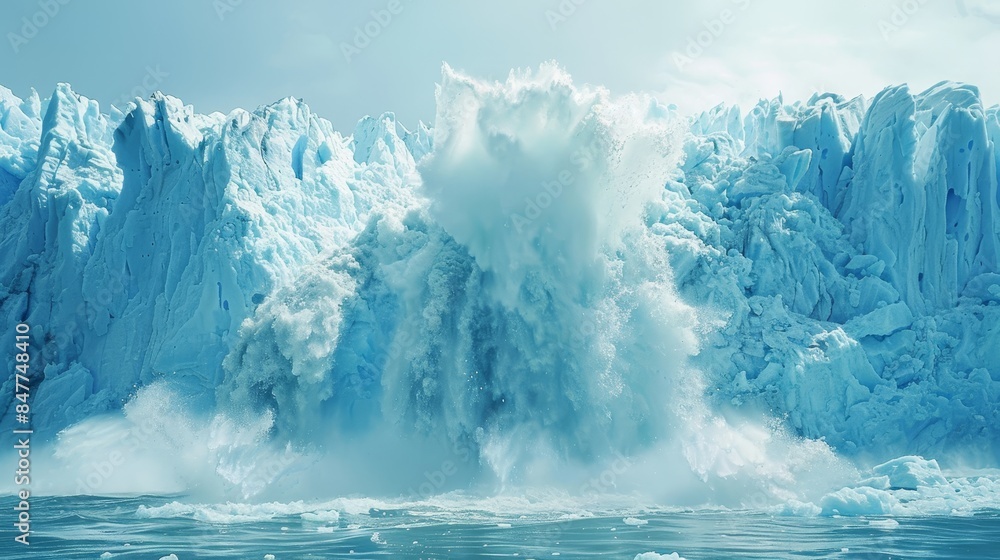 An image of a melting glacier, with water cascading down its face, symbolizing the impact of climate change on polar regions and the urgency of taking action to mitigate its effect An image of a melting glacier, with water cascading down its face, symbolizing the impact of climate change on polar regions and the urgency of taking action to mitigate its effect
