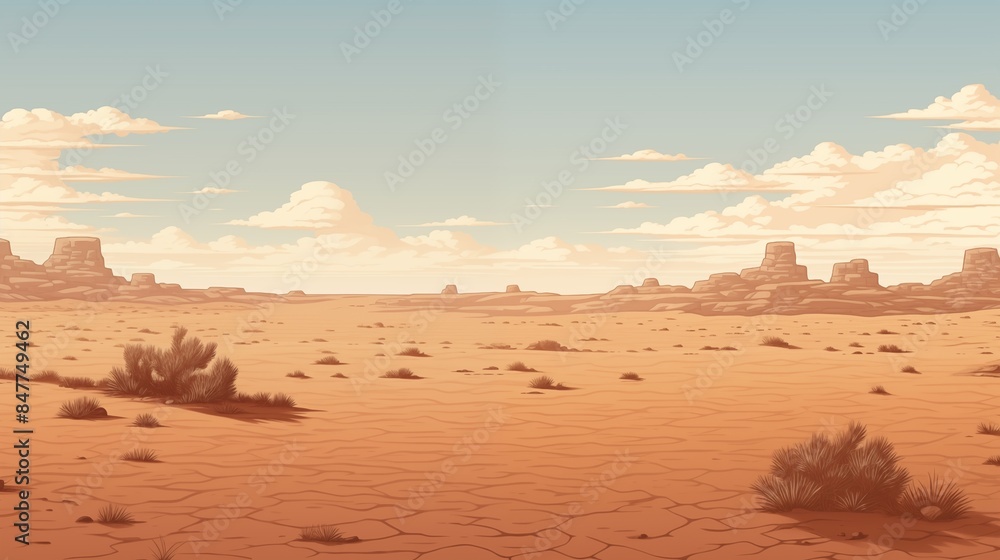 Fototapeta premium Vast Desert Landscape with Clear Sky and Scattered Clouds