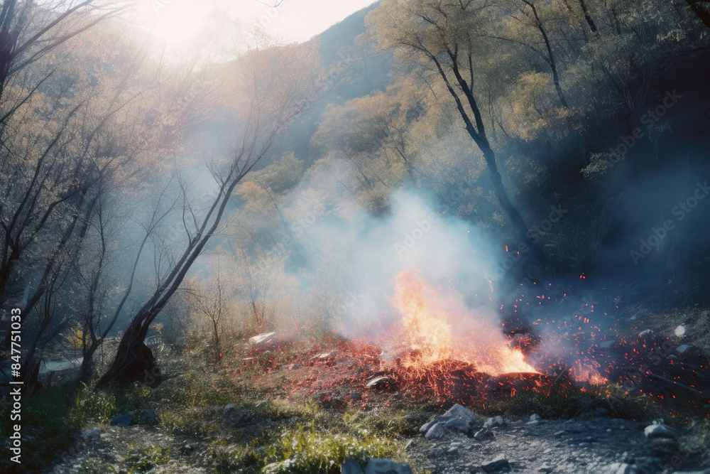 Obraz premium 火, 火事, 火災, 野原, 森, 災害, 危険, fire, field, forest, disaster, danger