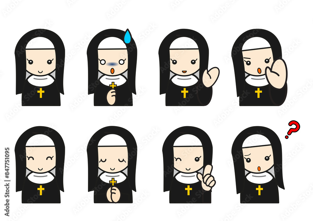 キリスト教のシスター　表情セット