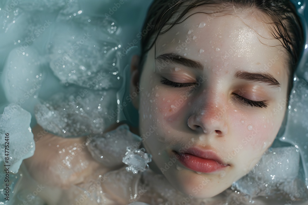 Portrait of a young woman enjoying a cold ice bath Portrait of a young woman enjoying a cold ice bath