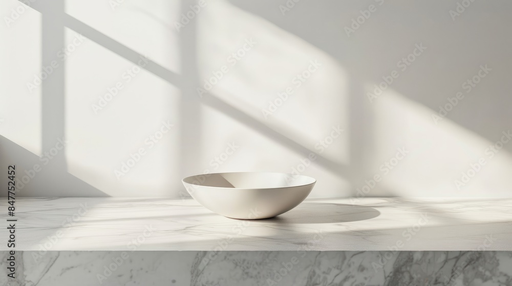Minimalist ceramic dish on a light white marble table Minimalist ceramic dish on a light white marble table