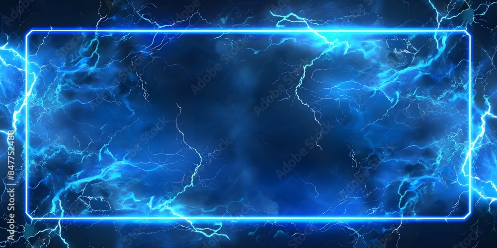 Fototapeta premium Lightning frames, blue electric borders of rectangular and square shapes with thunder bolt effect. Isolated photo frames with thunderbolt impact.
