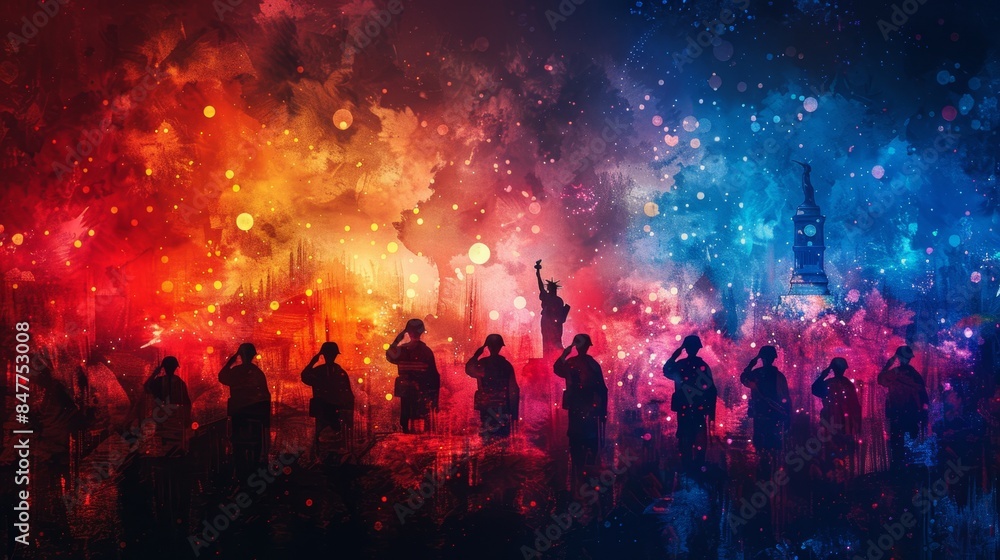 custom made wallpaper toronto digitalPatriotic Tribute Veteran Soldiers Saluting at Concert with US Constitution & Liberty Bell on Abstract 3D Shapes Background