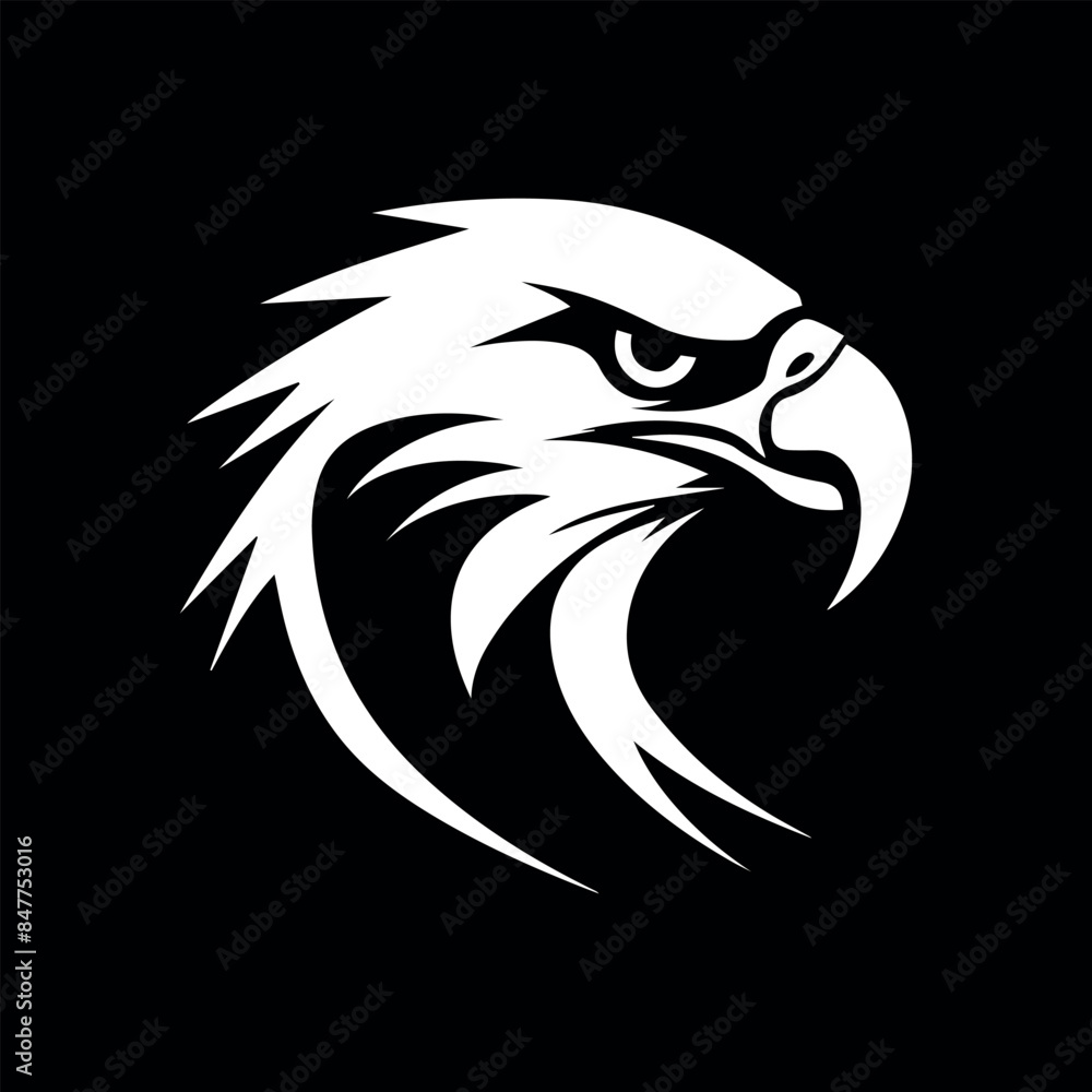 Fototapeta premium Flat vector eagle head icon logo on black background