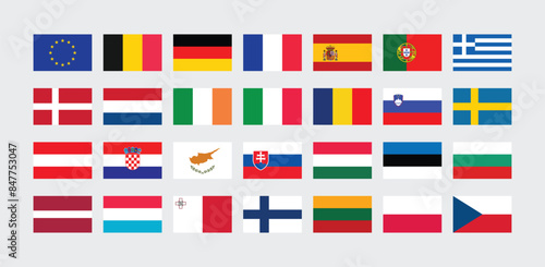 National Flag of All European Union countries. Set of European Union country Flag.
