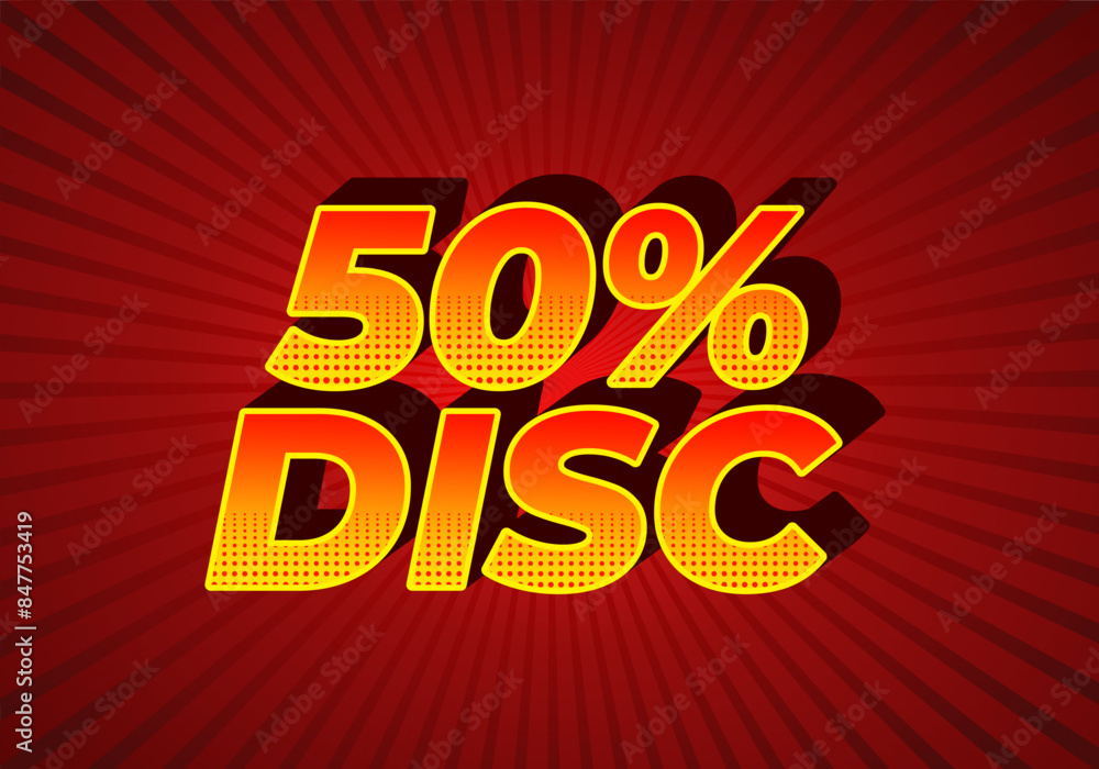 50 percent discount. Text effect in 3D style with good colors 50 percent discount. Text effect in 3D style with good colors