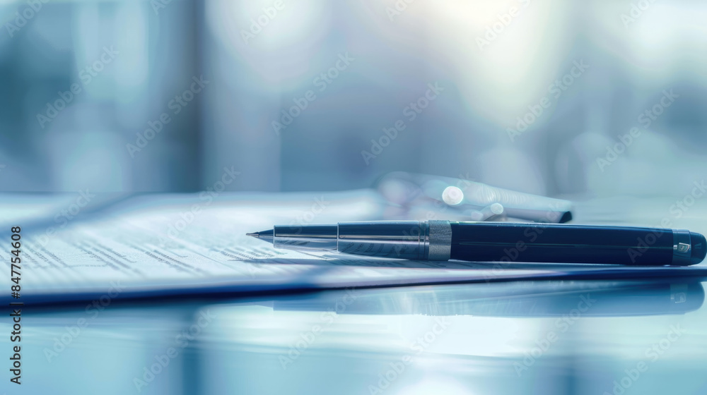 Pen lying on a contract or application form, wide angle view Pen lying on a contract or application form, wide angle view