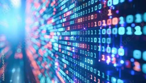 A computer monitor displays an array of binary code, creating a visually captivating scene © ЮРИЙ ПОЗДНИКОВ