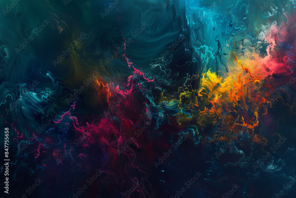 dynamic blend of bright colors in dark abstract background, monitor dynamic blend of bright colors in dark abstract background, monitor