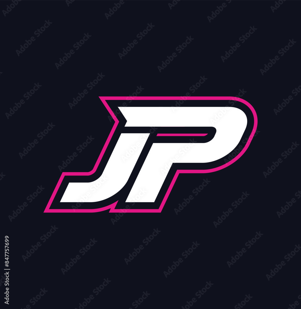 Modern JP PJ initial logo concept with mascot style pink outline merged Artwork Modern JP PJ initial logo concept with mascot style pink outline merged Artwork