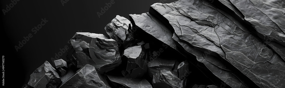 Black Geometric Rocks Black geometric Stone and Rock shape background, minimalist mockup for ...