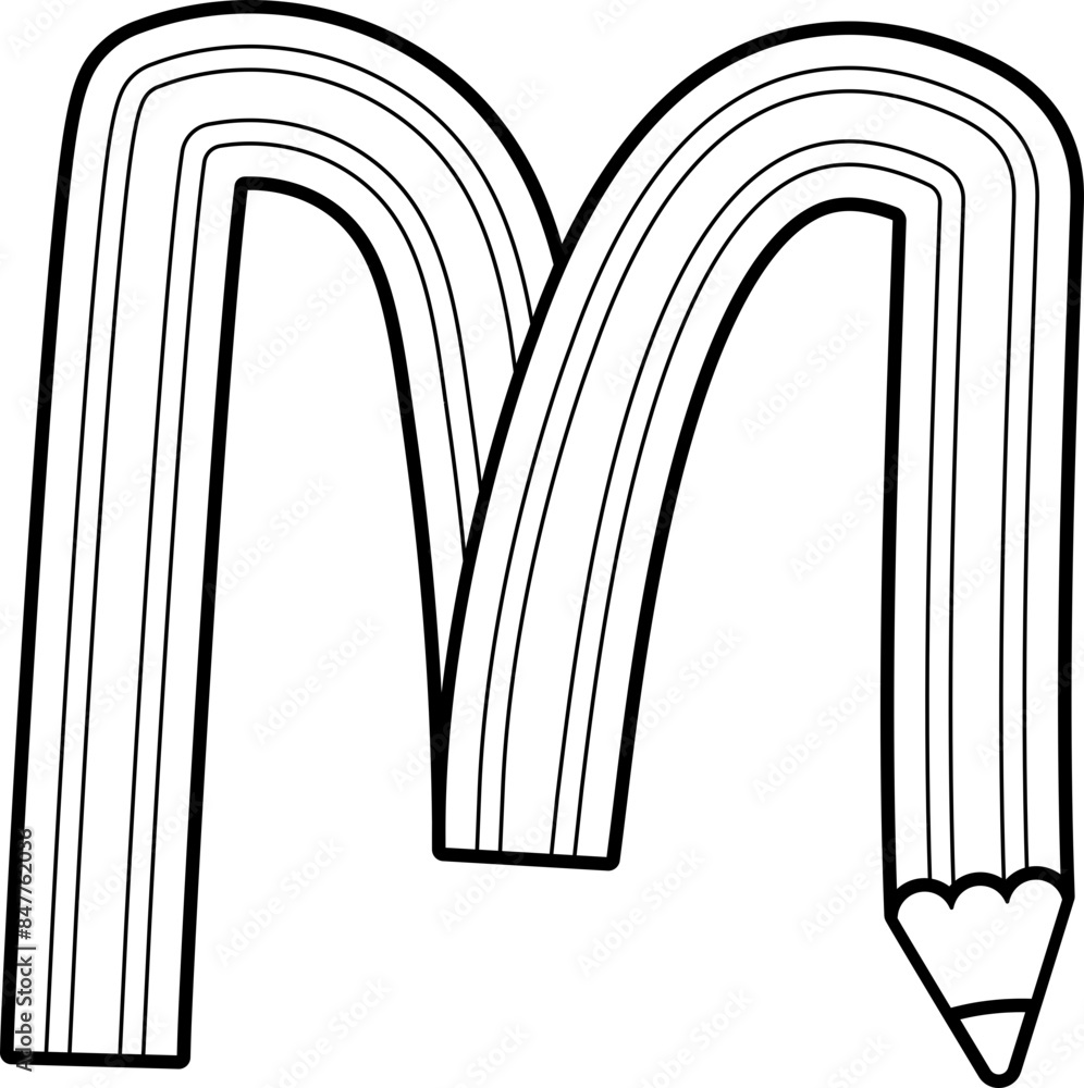 Pencil M Letter Alphabet Outline Kids Font Pencil M Letter Alphabet Outline Kids Font