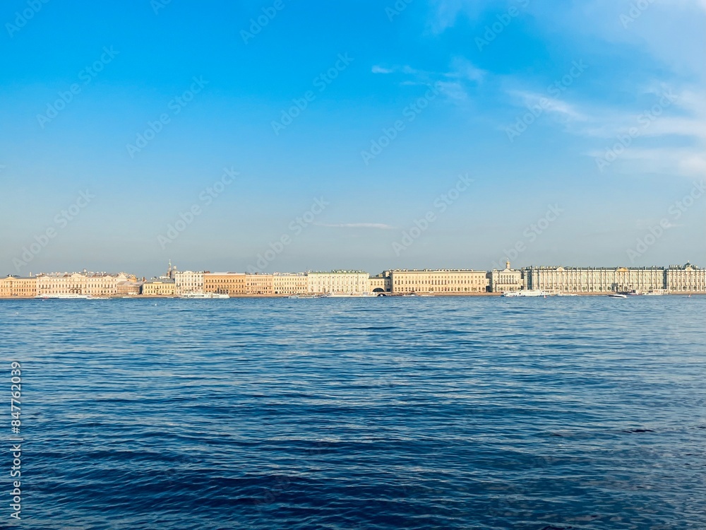 city river view, river in the city center, blue sky, white clouds, summer city river view, river in the city center, blue sky, white clouds, summer