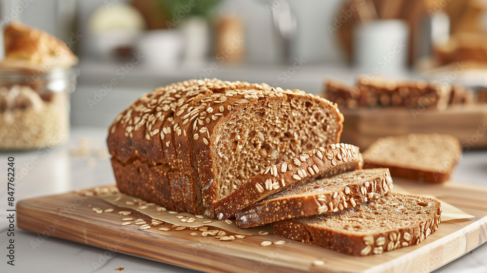 Sliced Whole Wheat Bread on Cutting Board Sliced Whole Wheat Bread on Cutting Board