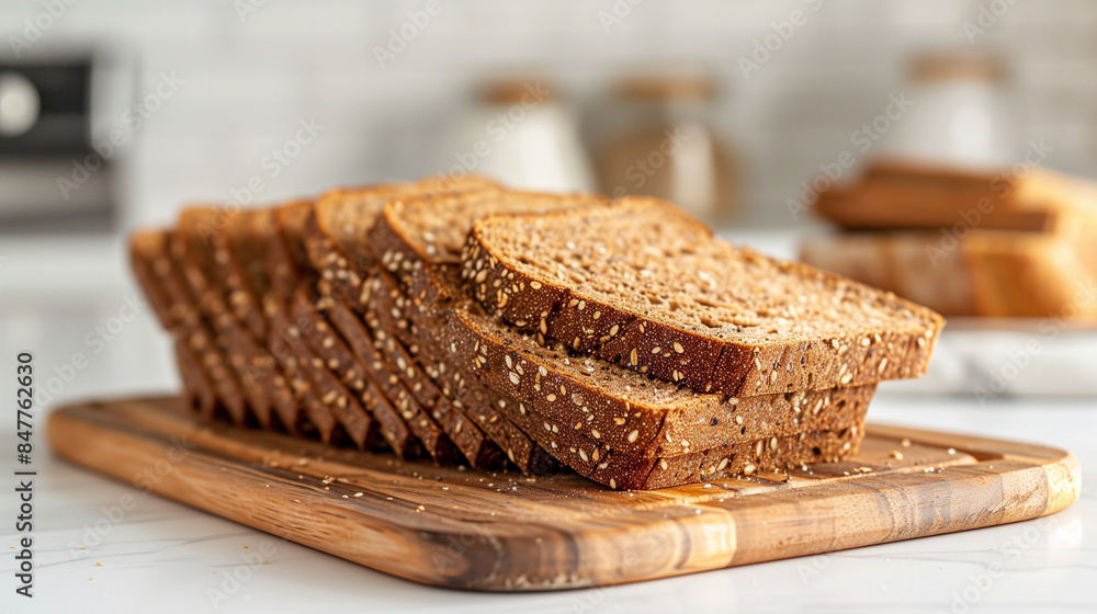 Sliced Whole Wheat Bread on Cutting Board Sliced Whole Wheat Bread on Cutting Board