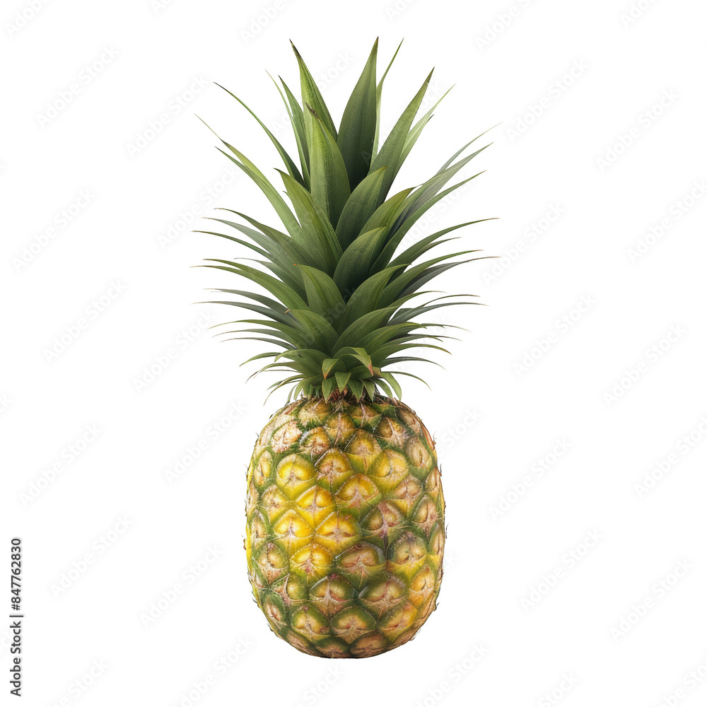 High-quality image of a fresh pineapple with vibrant green leaves and textured yellow skin, perfect for food and drink projects. High-quality image of a fresh pineapple with vibrant green leaves and textured yellow skin, perfect for food and drink projects.
