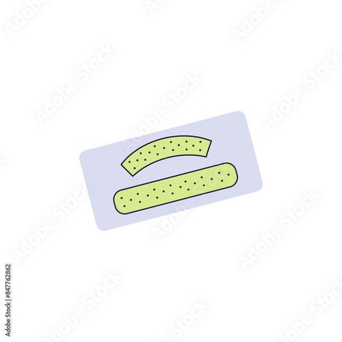 Mint whitening strips. Dental stripes with bleaching gel. Sanitation tool to care about oral hygiene, health. Professional tooth cleaning. Flat isolated vector illustration on white background