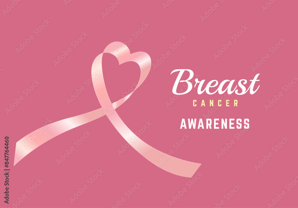 The pink ribbon on soft pink background. concept for breast canner day in vector illustration. Heart ribbon with text-Breast cancer awareness, pink ribbon The pink ribbon on soft pink background. concept for breast canner day in vector illustration. Heart ribbon with text-Breast cancer awareness, pink ribbon