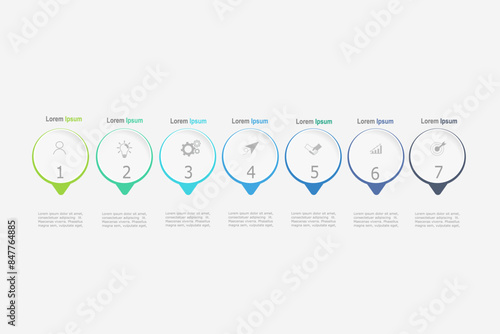 infographic elements template, business concept with 7 steps, multi color circle shapes design for workflow layout, diagram, annual report, web design.Creative banner, label vector