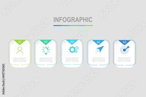 infographic elements template, business concept with 5 steps, multi color rectangle shapes design for workflow layout, diagram, annual report, web design.Creative banner, label vector
