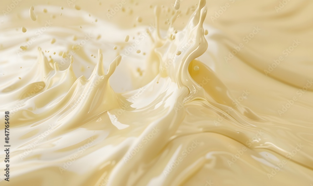 Milky light yellow liquid boils, waves and splashes
