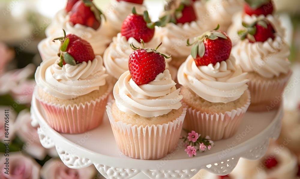 A table laden with tray after tray of strawberries
cupcakes, A table laden with tray after tray of strawberries
cupcakes,