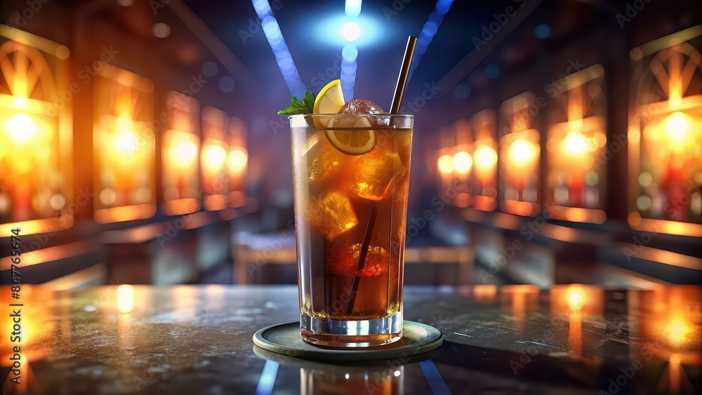 Stock photo of Long Island Iced Tea cocktail in a bar setting, bar, cocktail, Long Island, iced tea, drink, alcohol, refreshment, beverage, glass, straw, lemon, lime, alcohol, mixology Stock photo of Long Island Iced Tea cocktail in a bar setting, bar, cocktail, Long Island, iced tea, drink, alcohol, refreshment, beverage, glass, straw, lemon, lime, alcohol, mixology