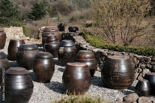 clay pots to store traditional Korean food or sauce. Pottery to ferment.