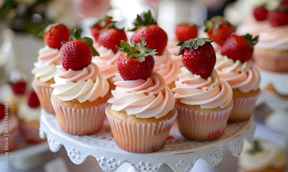 A table laden with tray after tray of strawberries
cupcakes, A table laden with tray after tray of strawberries
cupcakes,