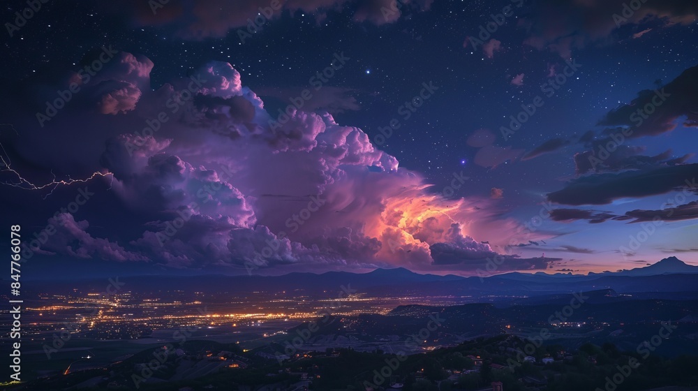 Lightning streaks illuminating the night sky during a thunderstorm that showcases the electrical charge of the atmosphere. Lightning streaks illuminating the night sky during a thunderstorm that showcases the electrical charge of the atmosphere.