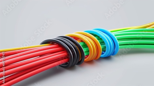 Realistic electrical multicore wire with colored insulation. Vector curved power cord illustration. photo