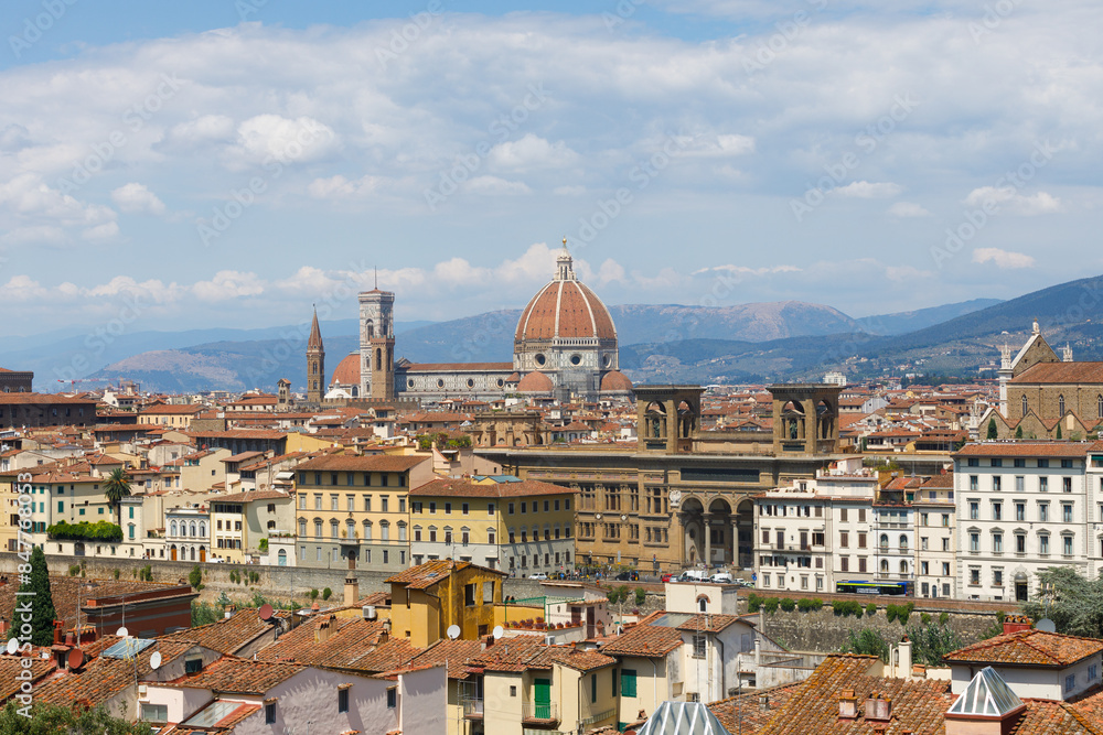 Obraz premium Beautiful view of the picturesque city of Florence and the Basilica di Santa Maria del Fiore (Basilica of Saint Mary of the Flower). Florence, Central Italy, Tuscany region