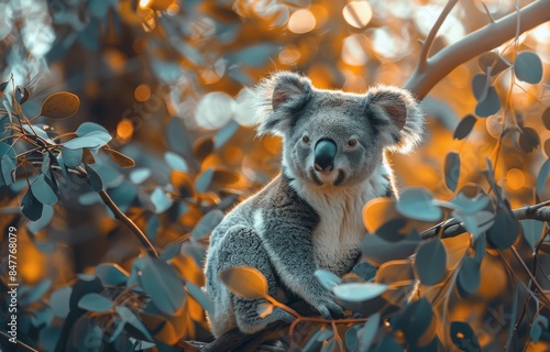 Koala Bear Climbing a Eucalyptus Tree in Australia During Daytime