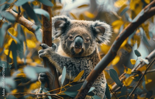 Koala Bear Climbing a Eucalyptus Tree in Australia During Daytime