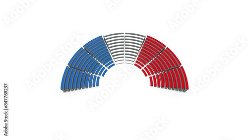 hémicycle de l'assemblée nationale aux couleurs du drapeau Français - fond transparent - animation 3D, 4K, couche alpha séparée photo