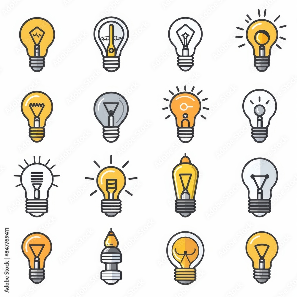 Light bulb flat icon set, light bulb icons collection, simple minimal logos isolated on white Light bulb flat icon set, light bulb icons collection, simple minimal logos isolated on white