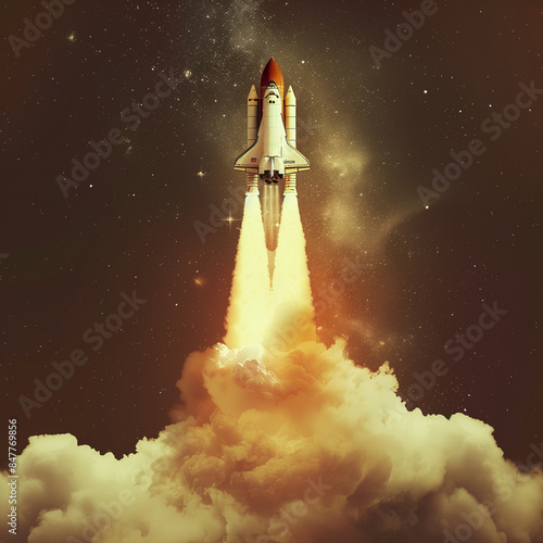 Galaxy Black Space Shuttle Launching with Comet White Trail photo