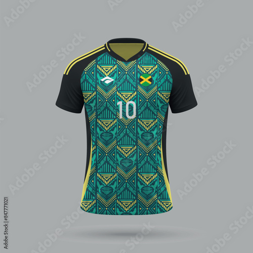 3d realistic soccer away jersey Jamaica national team 2024