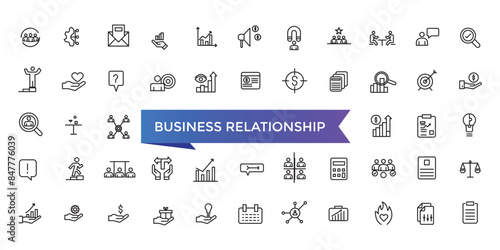 Business relationship management icons with editable stroke collection. Line icons pack. Vector illustration.