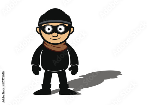 Vector Thief Silhouette and Shadow Isolated on White Background
