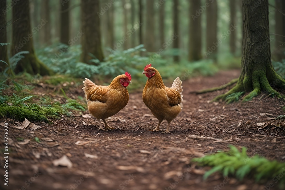 Fototapeta premium parents chicken alone in the middle of a quiet forest