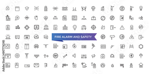 Fire alarm and safety icons Set with editable stroke collection. Line icons pack. Vector illustration.
