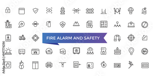 Fire alarm and safety icons Set with editable stroke collection. Line icons pack. Vector illustration.