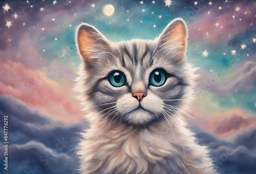 a cat with a night sky.