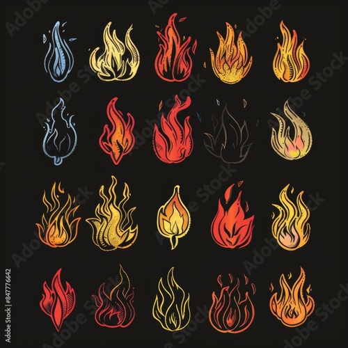 Fire icon, flame bonfire sign, campfire symbol, burn graphic element, fire emblem, grill pictogram