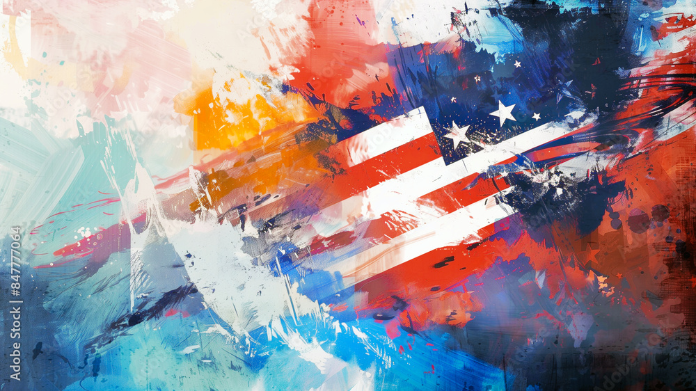 Abstract brush stroke colorful oil painting on us flag Abstract brush stroke colorful oil painting on us flag